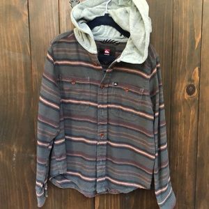 Quicksilver striped button down shirt with hood 6
